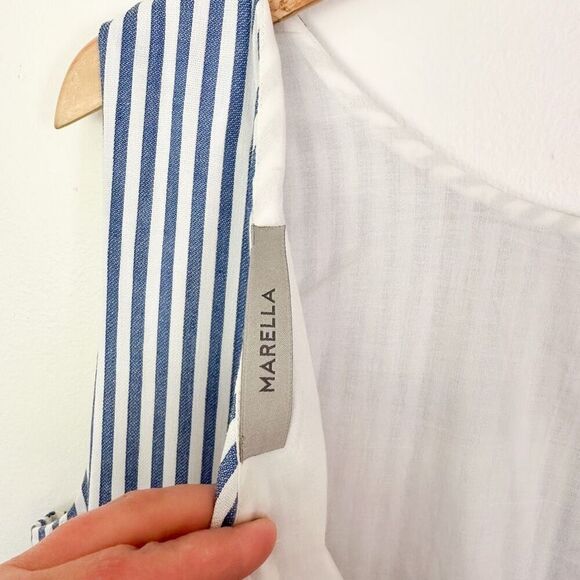 Marella Women’s Blue and White Striped Sleeveless Modest Neckline Midi Maxi Dres - Picture 6 of 13